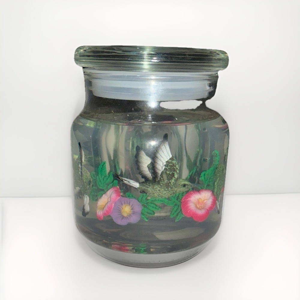 Hummingbird and Floral Double Walled Gel Candle Jar with Lid Botanical Decor